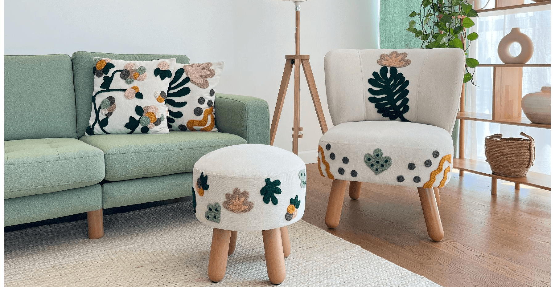 Jardin De Flores Punch Puf ve Kırlent Takımı - Normod