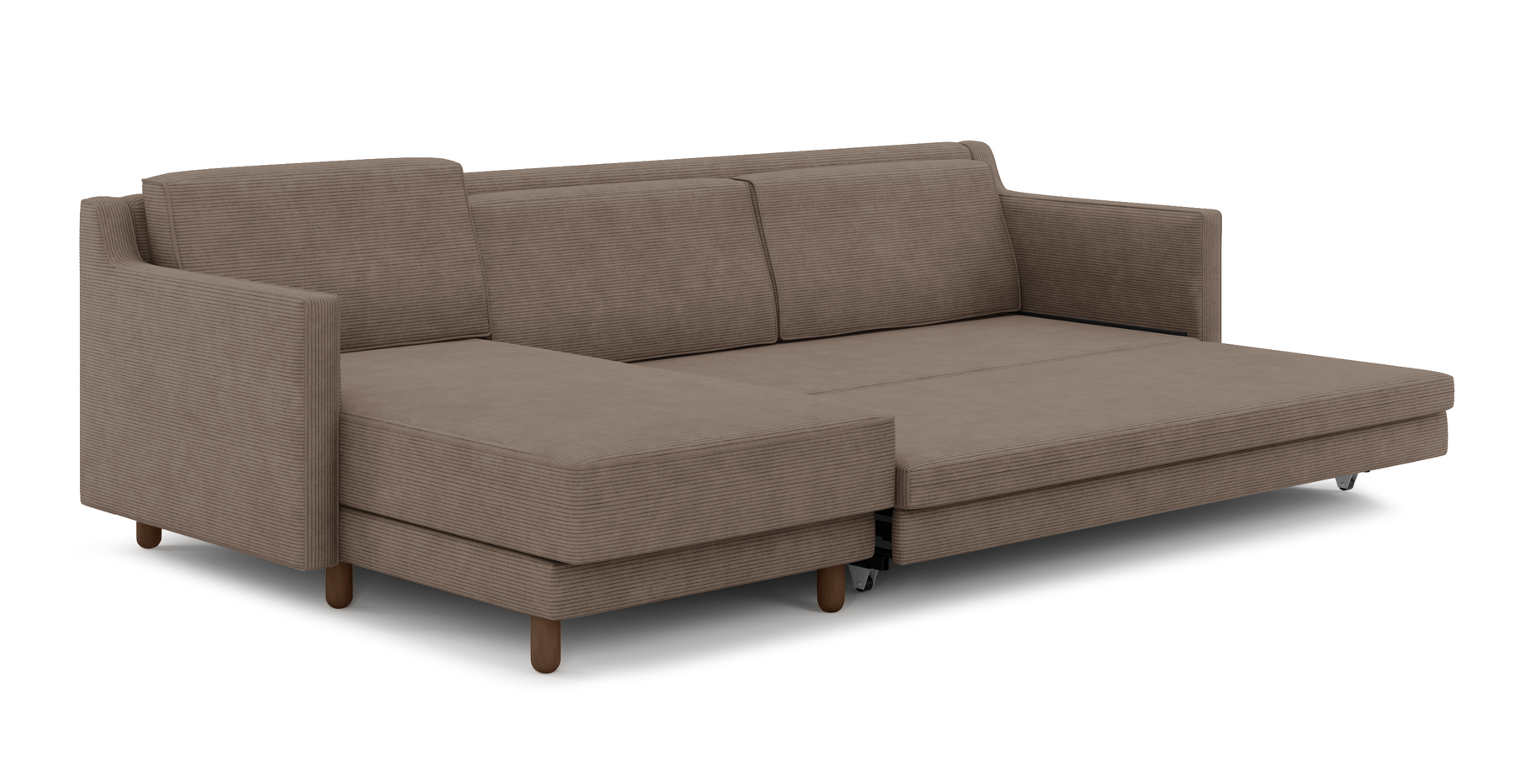 Losa Slim 292 x 166 Yataklı Köşe Silindir Ahşap Ayak - Fitilli Kadife