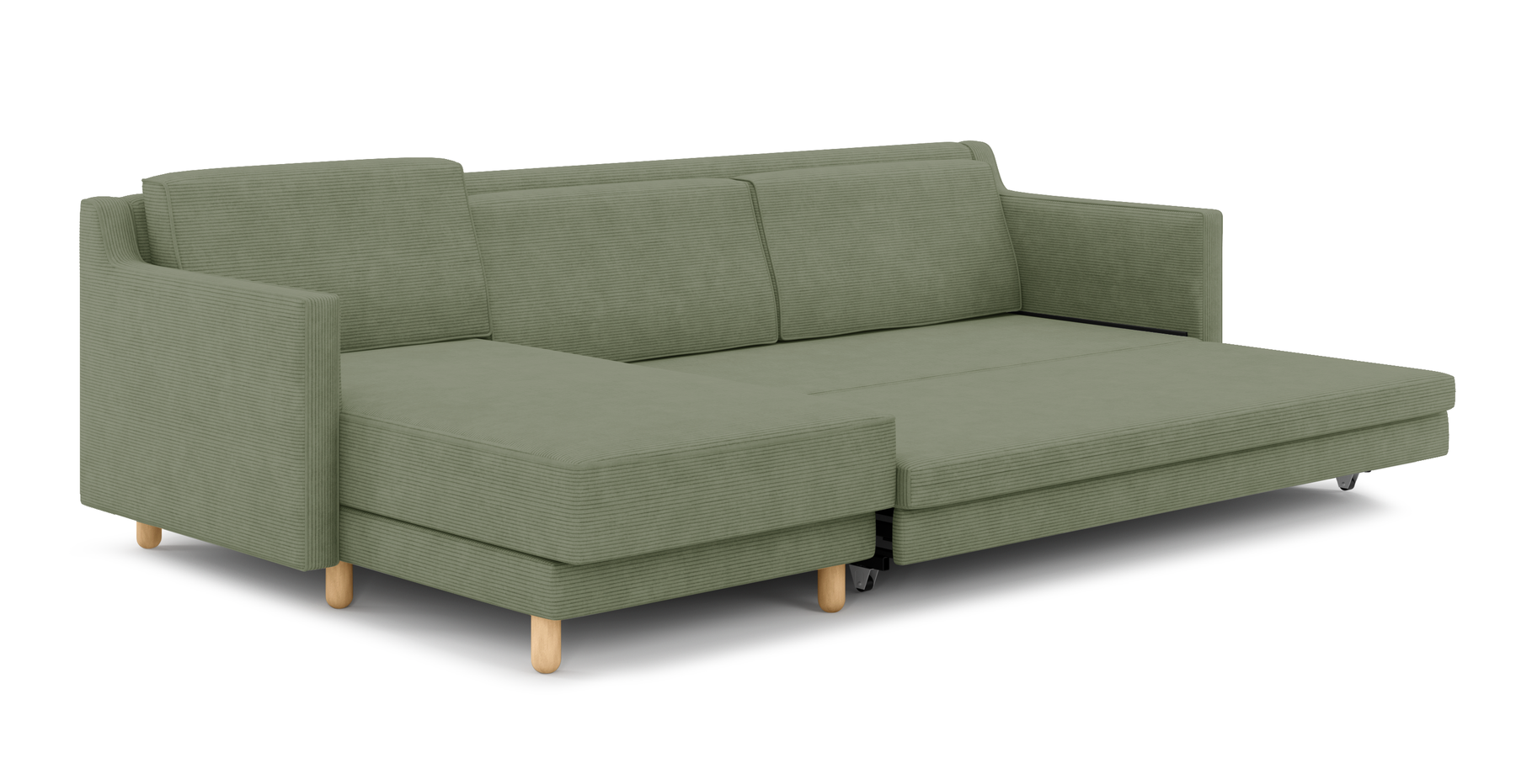Losa Slim 292 x 166 Yataklı Köşe Silindir Ahşap Ayak - Fitilli Kadife