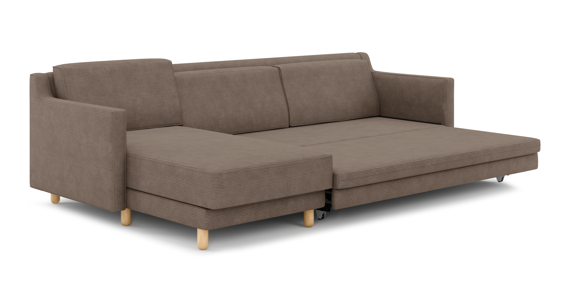 Losa Slim 292 x 166 Yataklı Köşe Silindir Ahşap Ayak - Fitilli Kadife