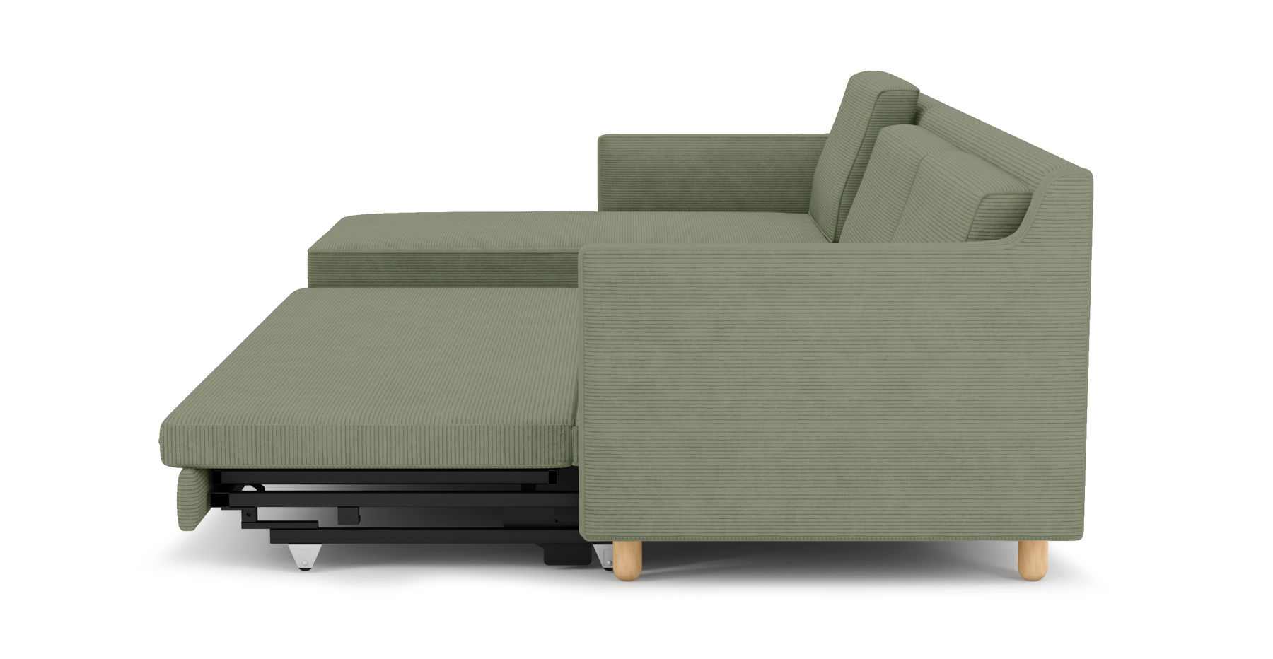 Losa Slim 292 x 166 Yataklı Köşe Silindir Ahşap Ayak - Fitilli Kadife
