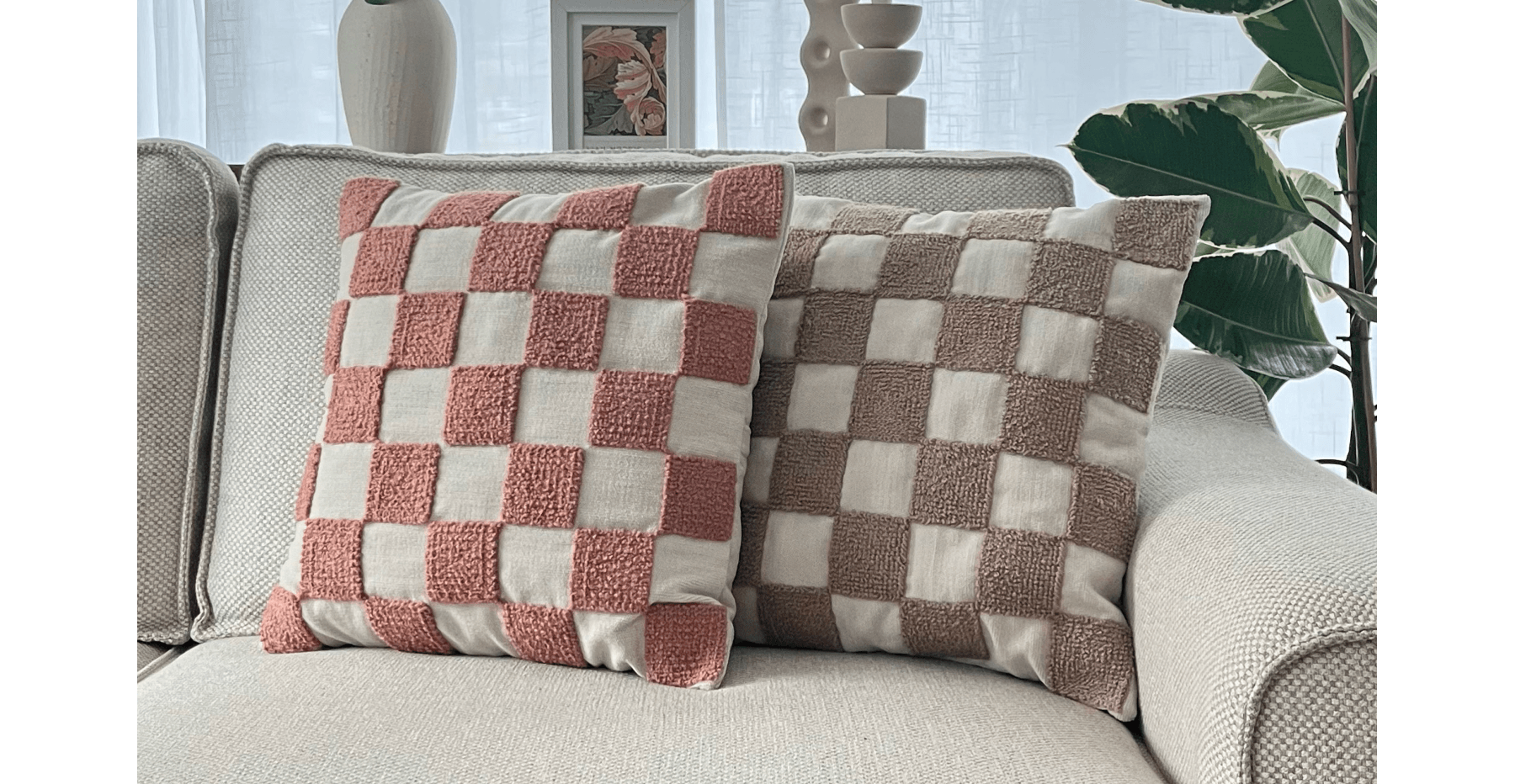 Pink Checkered Punch Kırlent - Normod